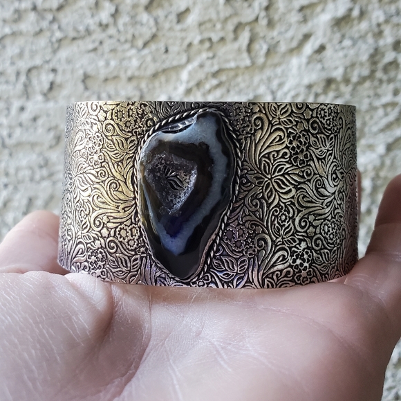 New Solar Agate Druzy Adjustable Cuff 925 Silver Bracelet. - Picture 4 of 15